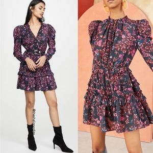ULLA JOHNSON Prissa Dress Midnight Black Pink Floral Ruffle